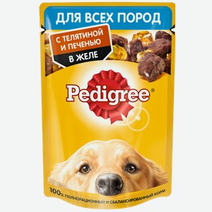 Корм влажный для собак PEDIGREE ТЕЛЯТИНА И ПЕЧЕНЬ В ЖЕЛЕ 85Г, , ,