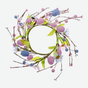 Пасхальный венок с цветами и листьями 30см в асс LS257243