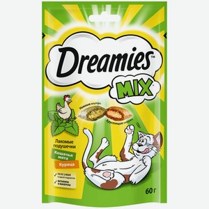 Лакомство DREAMIES для взрослых кошек с курицей и добавлени
