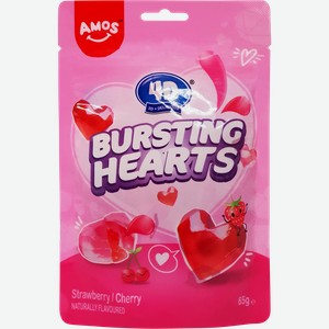 Конфеты желейные AMOS 4D Сердце со вкусом клубники и вишни, 65г