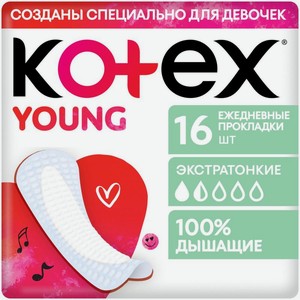 Прокладки ежедневные Kotex Young экстратонкие, 16шт.