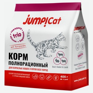 Сухой корм для кошек JUMP Cat Trio Adult со вкусом говядины кролика и баранины, 400 г