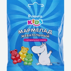 Мармелад жевательный ЛЕНТА KIDS Муми-тролли Медвежата ябл/лим/клуб/ананас, Россия, 70 г