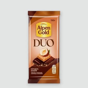 Темный и молочный шоколад «Alpen Gold DUO» Фундук-вафля, 130 г