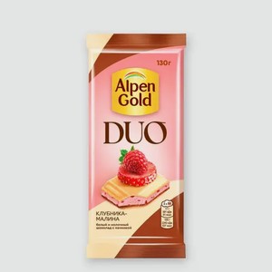 Белый шоколад и молочный шоколад «Alpen Gold DUO» Клубника-малина, 130 г