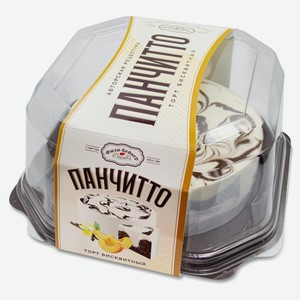 Торт шоколадно-бисквитный «Фили-Бейкер» Панчитто со вкусом пломбира и ванили с кусочками персика охлажденный, 450 г