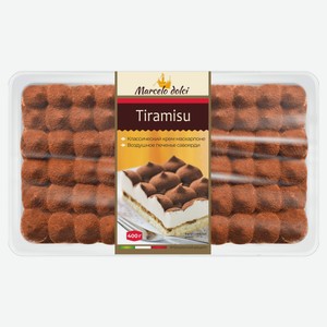 Торт бисквитный Marcelo Dolci Тирамису со сливочным кремом и печеньем савоярди с ликерной пропиткой охлажденный, 400 г