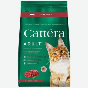 Корм сухой Cattera с говядиной для взрослых кошек, 1.5кг, 1.5 кг