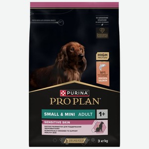 Корм сухой Pro Plan с лососем для собак мелких и карликовых пород с чувствительной кожей, 3кг, 3 кг