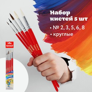 Набор кистей 5шт (белка,коза,пони)