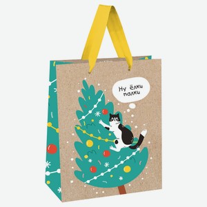 Пакет подарочный 18*23*10см MESHU  Ну елки-палки , выборочный лак, крафт