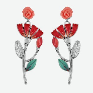 TARATATA Серьги Folk, цветок из полимерной глины,смола, стразы, цвет: Серебряный, размер: 6