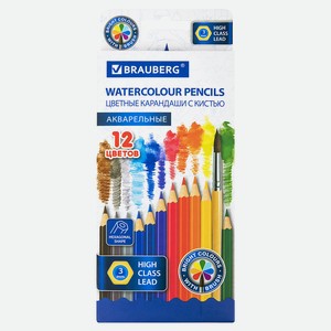 BRAUBERG Карандаши цветные акварельные с КИСТЬЮ, Мультицвет