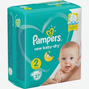 Подгузники Pampers New baby dry размер 2 4-8кг 27шт., 27 шт