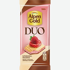 Шоколад Альпен Гольд Дуо, Клубника/малина, Белый И Молочный, 130 Г