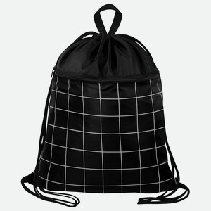 BRAUBERG Мешок для обуви БОЛЬШОЙ, с ручкой, карман на молнии Checkered, Черный