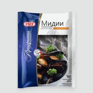 Мидии «Vici» Приорити в ракушках, в чесночном соусе, 500 г, 500 г