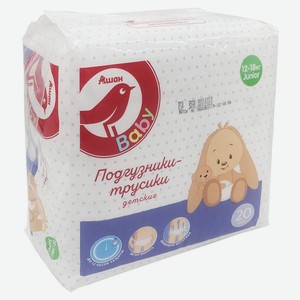Трусики-подгузники Ашан Baby Junior 4+ (12-18 кг) 20 шт.