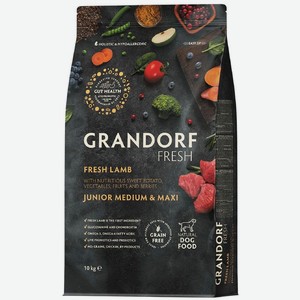 Корм сухой Grandorf Fresh Свежий ягненок для юниоров средних и крупных пород с 4 мес, беременных и кормящих собак, 10кг, 10 кг