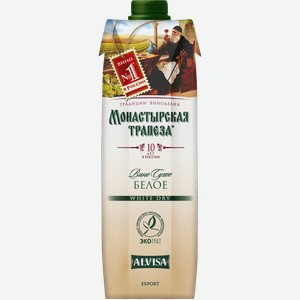 Вино Монастырская Трапеза белое сухое 12% 1л