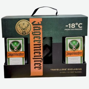Ликёр Jagermeister десертный, 2 бутылки х 500мл + 2 стакана, 1 л