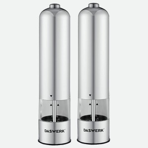 DASWERK Набор мельниц для соли и специй электрические с подсветкой, Серебряный