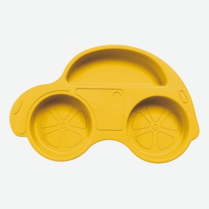 SILIHOME Силиконовая детская тарелка  Машинка  с секциями, цвет: желтый