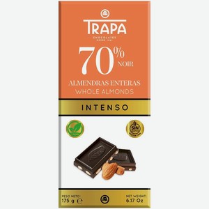 Шоколад Trapa горький 70% с цельным миндалем 175г, 175 г