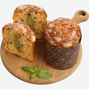 Кулич с пепперони, маслинами и соусом песто, 240г