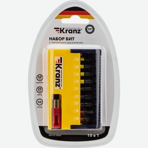 Набор бит с магнитным держателем KRANZ 10 предметов, в пластиковом кейсе, Арт. KR-92-0466