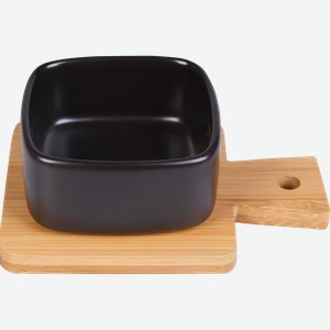 Соусник HOMECLUB Matt Black на подставке, керамика, бамбук, Арт. OS202011