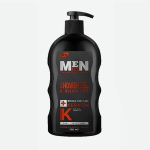 BIOPHARM TECHNOLOGY Мужской гель шампунь и гель для душа с кератином 2 в 1, 1 шт.