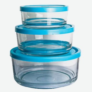 Набор контейнеров Kaveh круглых с пластиковыми крышками 1500/800/400мл, 1шт., 1 шт