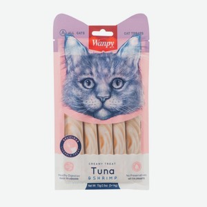 Лакомство для кошек Wanpy Нежное пюре Тунец и креветки 70 г