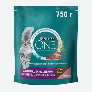 Сухой корм для кошек с уткой и печенью Purina ONE 750г