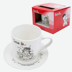 ND PLAY Кружка с блюдцем Love is, 2 предмета, фарфор, Белый