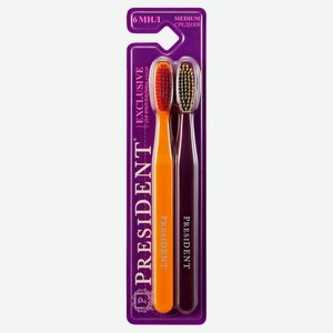 Зубная щетка President exclusive средняя жесткость 6 мил, 2 шт