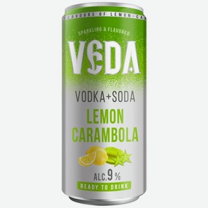 Напиток Veda Лимон-карамбола газированный 9% 250мл, 250 мл