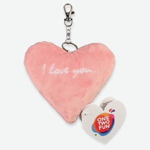 Игрушка мягкая ONE TWO FUN Сердце с подвесом розовое, 13 см