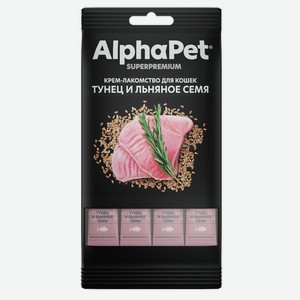 Крем-лакомство для кошек AlphaPet Тунец и льняное семя 4 шт. х 12 г