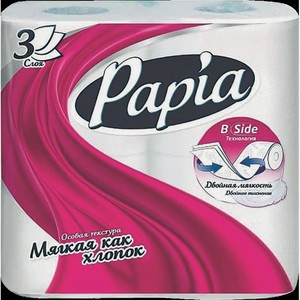 Бумага Туалетная Папиа Белая 3сл 4шт