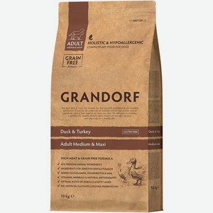 Корм сухой для собак Grandorf Medium&Maxi беззерновой с уткой и индейкой, 10кг