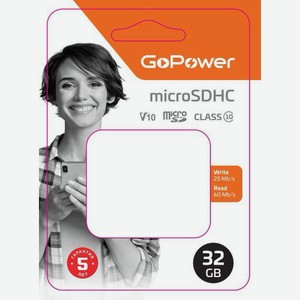Карта памяти microsd GoPower 32GB Class10 60 МБ/сек V10 с ад