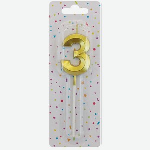 Свеча Цифра 3 с подставкой в ассортименте, 1шт., 1 шт