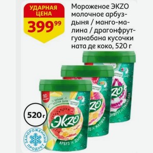 Мороженое ЭКZО молочное арбуз-дыня / манго-малина / драгонфрут- гуанабана кусочки ната де коко, 520 г
