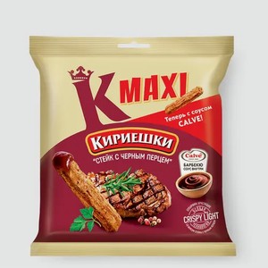 Сухарики «Кириешки Maxi» со вкусом стейка с черным перцем и соусом барбекю Calve, 75 г