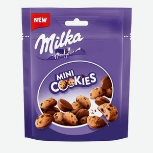 Печенье Milka Mini Cookies с кусочками шоколада, частично покрытое молочным шоколадом 100 г