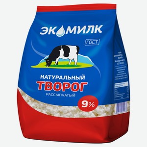 Творог рассыпчатый «Экомилк» натуральный 9% ГОСТ БЗМЖ, 350 г