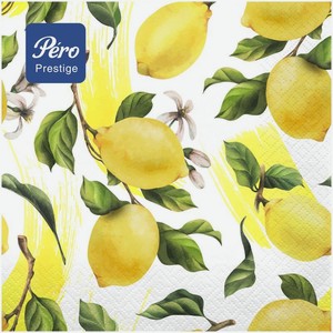 Салфетки Pero Prestige лимоны столовые сервировочные 3 слоя 33х33см, 20шт
