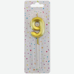 Свеча Цифра 9 с подставкой в ассортименте, 1шт., 1 шт